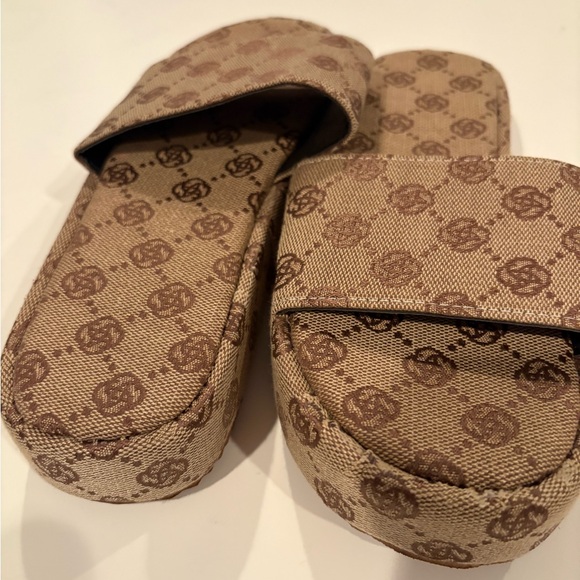 Monogram Patterned Brown Slides - Picture 4 of 5